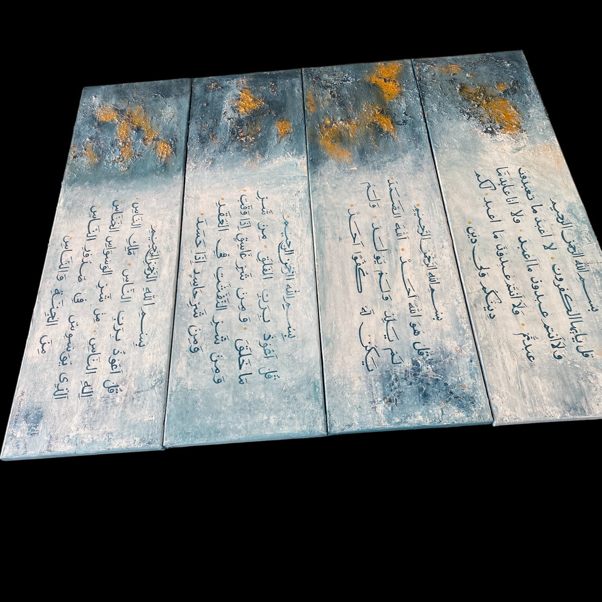 4 Quls modern abstract Islamic calligraphy, hand painted canvas