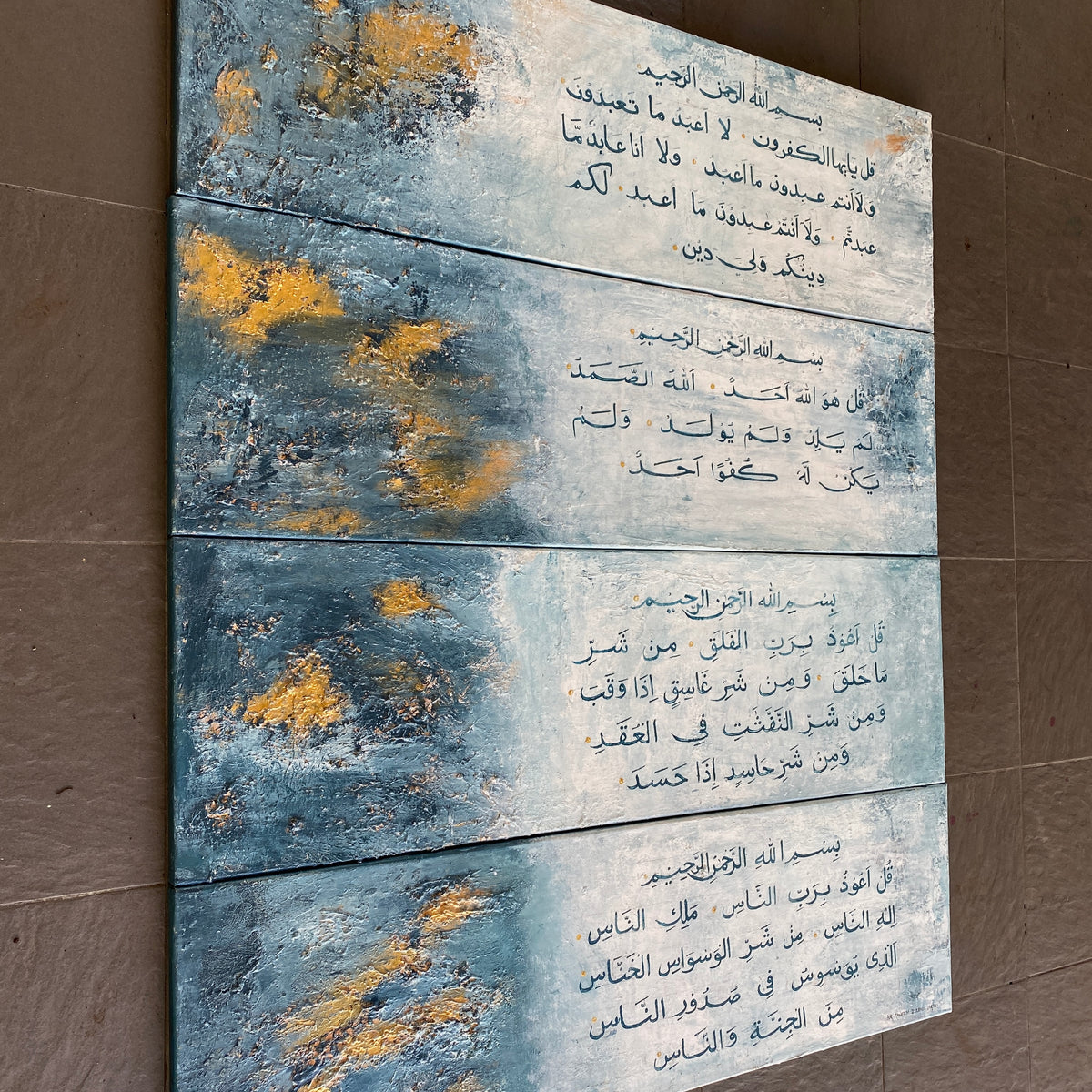4 Quls modern abstract Islamic calligraphy, hand painted canvas – view 4