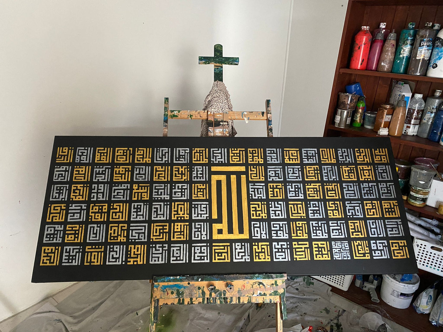 Asma Ul Husna || 99 names of Allah in square kufic Arabic Calligraphy on canvas #2103