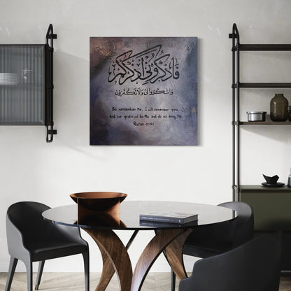 Fadhkuroonee adhkurkum washkuroo lee wa la takfuroon - Purple abstract Quran verse painting with English translation | Hand Painted Canvas Art - ARHP1159