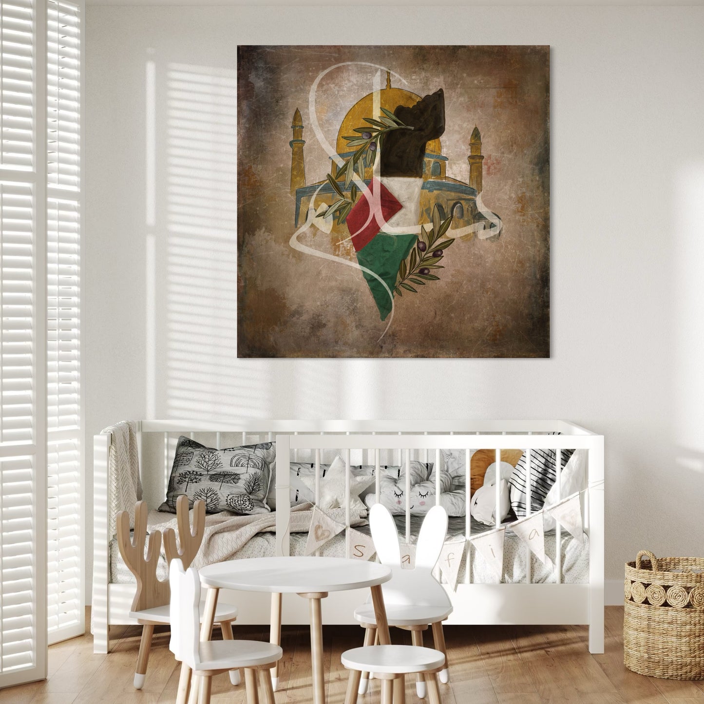 Rooted Resistance: Palestine Map & Al-Aqsa mosque, olive leaves - Canvas Print |Islamic Wall Art Prints | Canvas | Framed Photo  Prints | Floating frame canvas