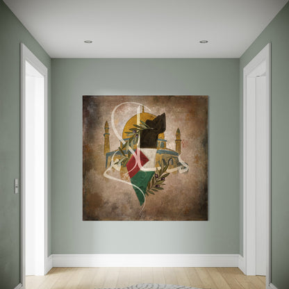 Rooted Resistance: Palestine Map & Al-Aqsa mosque, olive leaves - Canvas Print |Islamic Wall Art Prints | Canvas | Framed Photo  Prints | Floating frame canvas