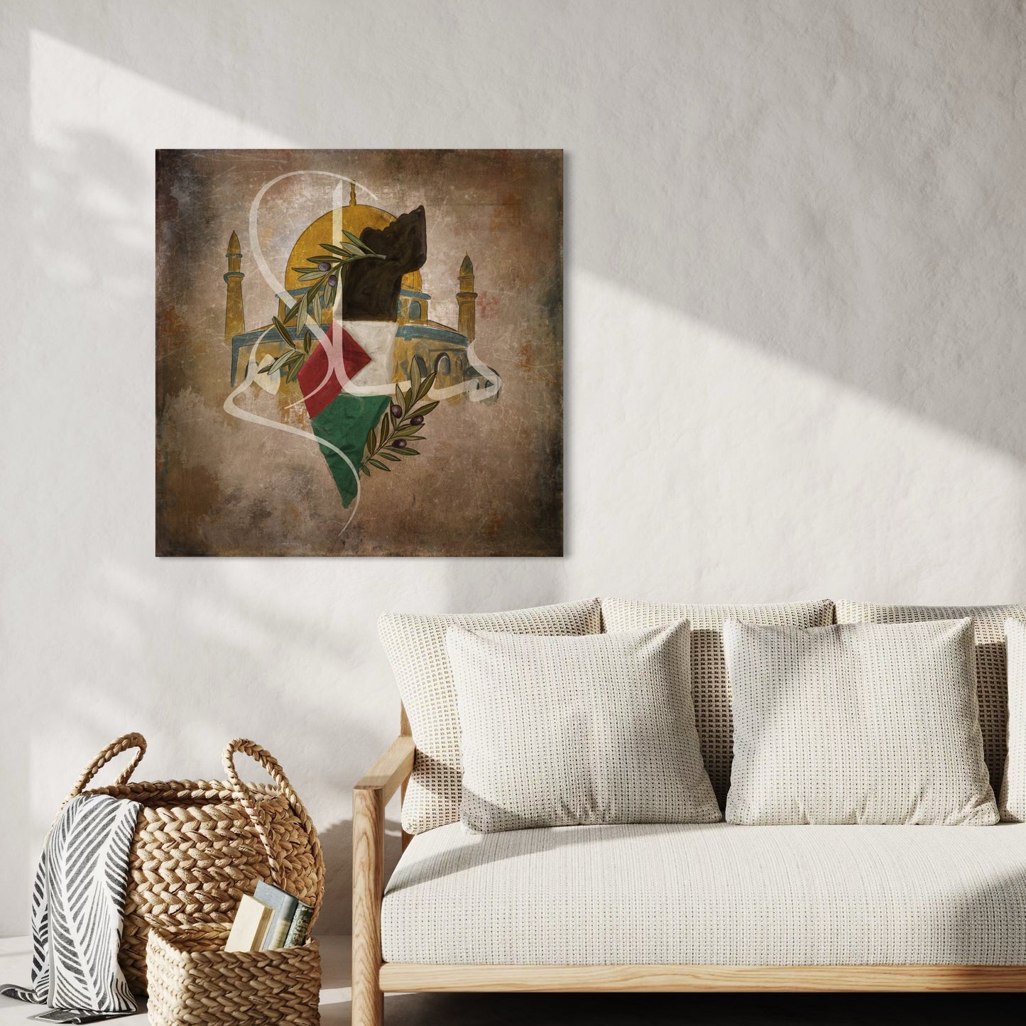 Rooted Resistance: Palestine Map & Al-Aqsa mosque, olive leaves - Canvas Print |Islamic Wall Art Prints | Canvas | Framed Photo  Prints | Floating frame canvas