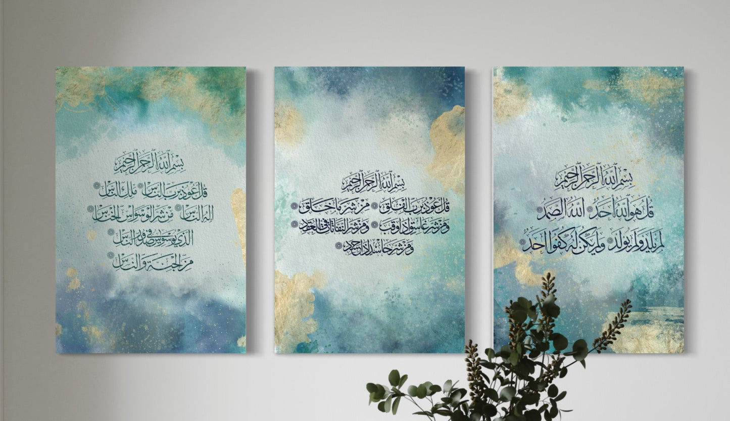 Set of 3 canvases Modern art print on canvas- 3 Quls - Islamic modern Wall Art Print on canvas
