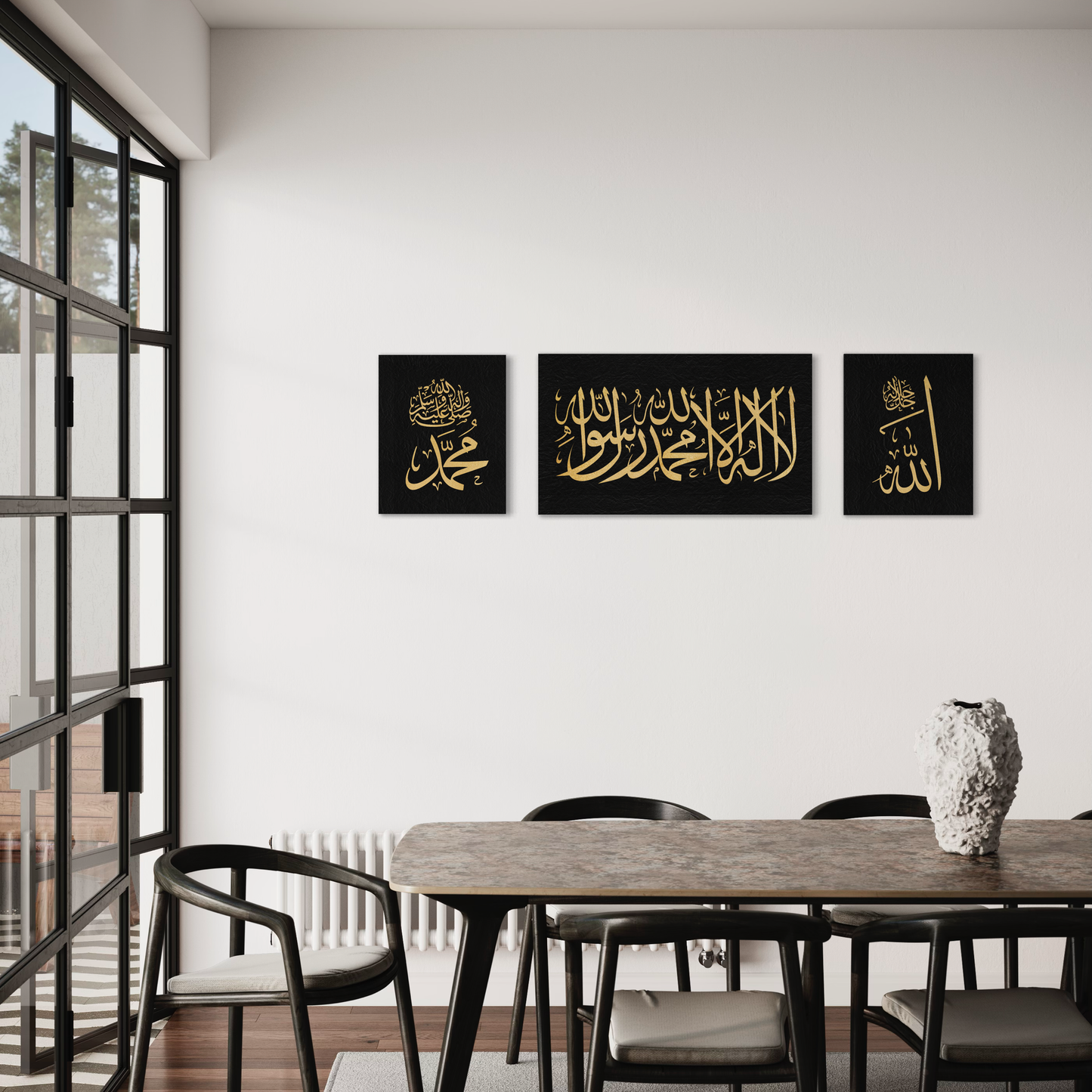 Kalima Calligraphy gold and black || Islamic modern Wall Art Print on canvas