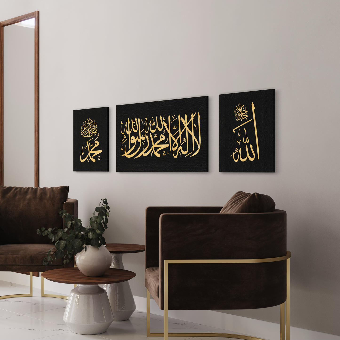 Kalima Calligraphy gold and black || Islamic modern Wall Art Print on canvas
