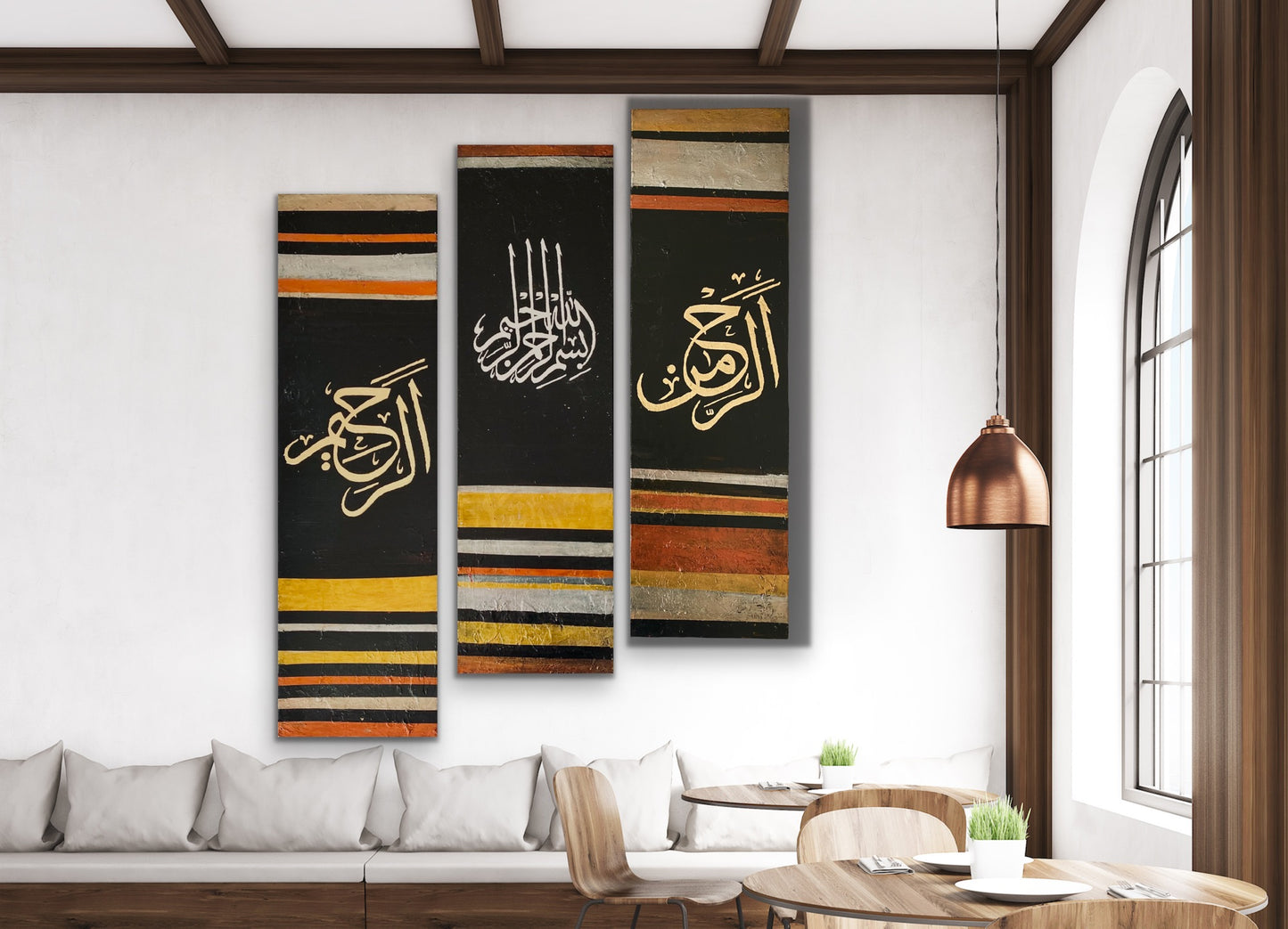 Bismillah Islamic Wall Art | Set of 3 canvases | Black, Gold, silver and bronze. #2118